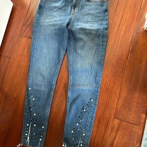 Zara Blue Skinny Jeans with Pearl Details